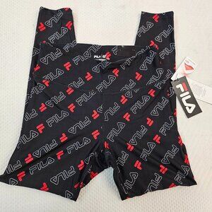 NWT Fila Women's Black High-rise Leggings w Logo Printed All Over Large Size